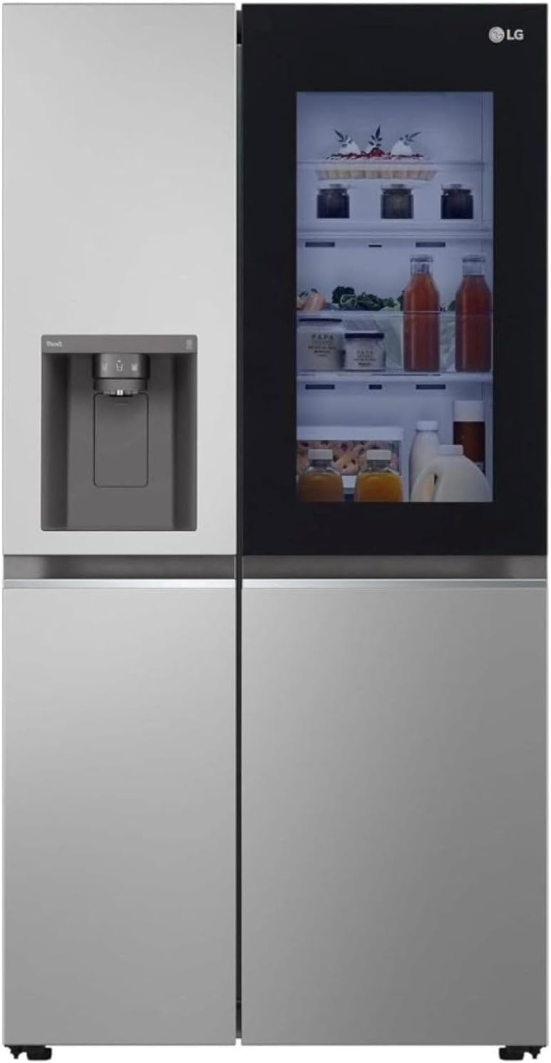 LG GSGV81PYLL Side by Side Kühlschrank, Klasse E, 635 L, Instaview, Kühlschrank mit Gefrierfach, Eis-, Crushed Ice- Wasserspender, Total NoFrost, Smart Inverter Kompressor, Wi-Fi