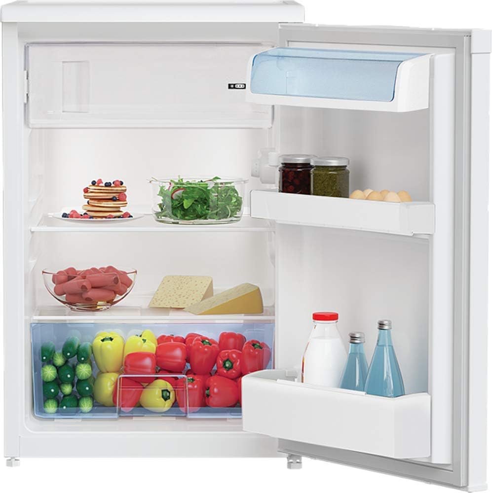 Beko TSE1424N b100 Tischkühlschrank, 128 l Gesamtrauminhalt, wechselbarer Türanschlag, gute Beleuchtung im Gerät, 37 dB, robuste Glasablagen, Weiß