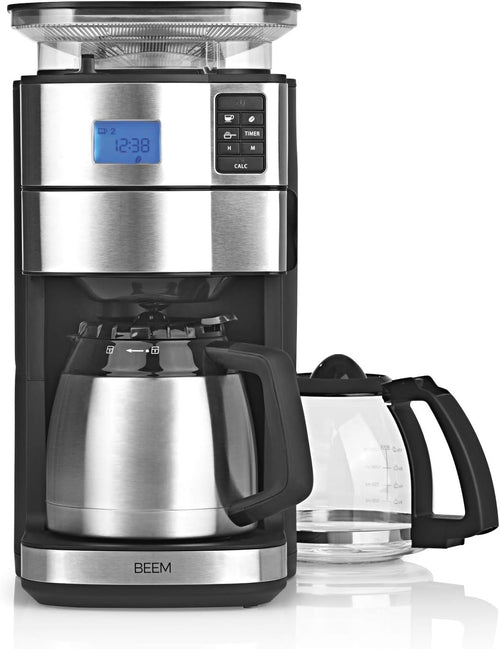BEEM FRESH-AROMA-PERFECT II Filterkaffeemaschine mit Mahlwerk - Thermo | Edelstahl | Thermokanne | 24h-Timer | 1000 W | 180 g Bohnenbehälter