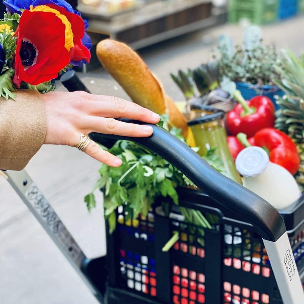 Vielseitig einsetzbare, funktionale, zusammenklappbare Karren | Mobiler Klappwagen | Einkaufswagen mit Aufbewahrungskiste (schwarz)