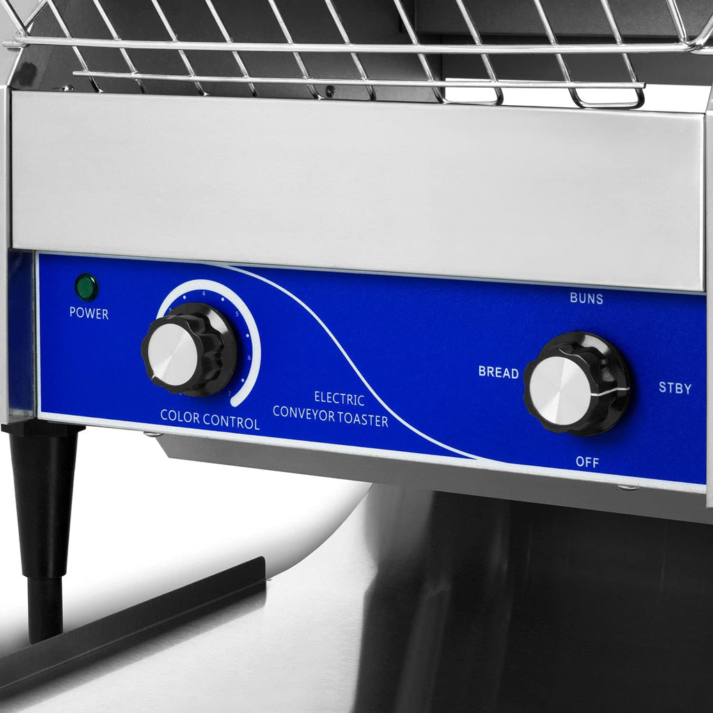 vertes Durchlauftoaster Toaster mit Laufband aus Edelstahl (1940W, 230V, Gastro Profi für Toast und Burger Buns, Zugabefach, 2 Ausgabefächer, 7 Geschwindigkeitsstufen, Krümelschublade, 2 Modi)