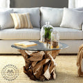 Handgearbeiteter Couchtisch IKAL aus Wurzelholz inkl. Glasscheibe  80 cm