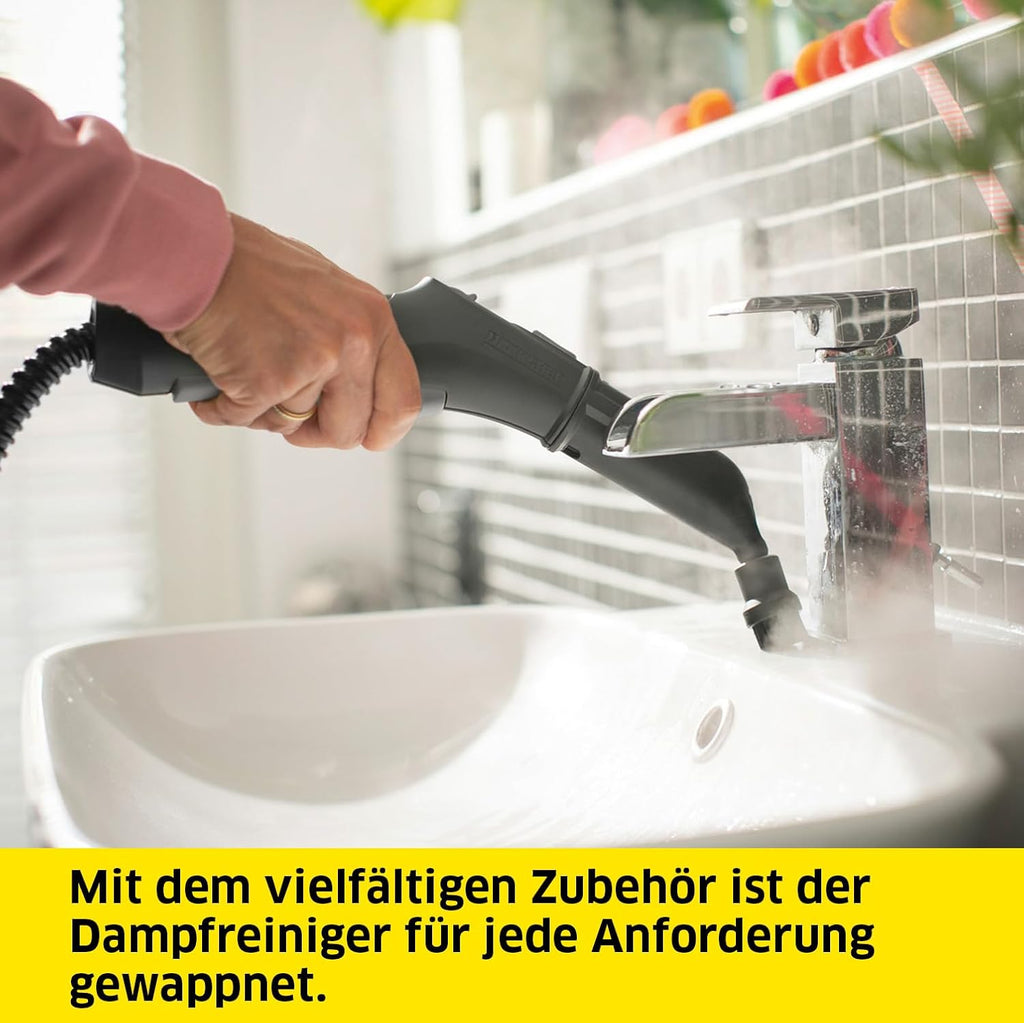 Krcher Dampfreiniger SC 5 EasyFix Iron Plug mit Heiwasser-Zuschaltung, Dampfdruck: 4,2 bar, Aufheizzeit: 3 min., Flche: ca. 150 m, Tank: 0,5 l + 1,5 l, Bodenreinigungsset EasyFix und Düsen