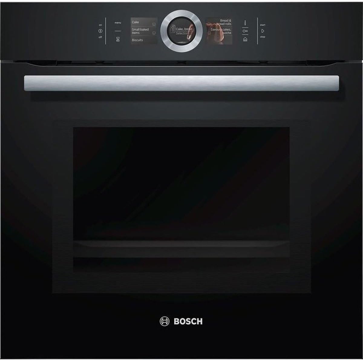 Bosch HMG7361B1, Serie 8 smarter Einbau-Backofen mit Mikrowellenfunktion, 60 x 60 cm, Made in Germany, Schwarz, Air Fry, Digitaler Bedienring, Touchdisplay, Automatikprogramme, Reinigungsunterstützung