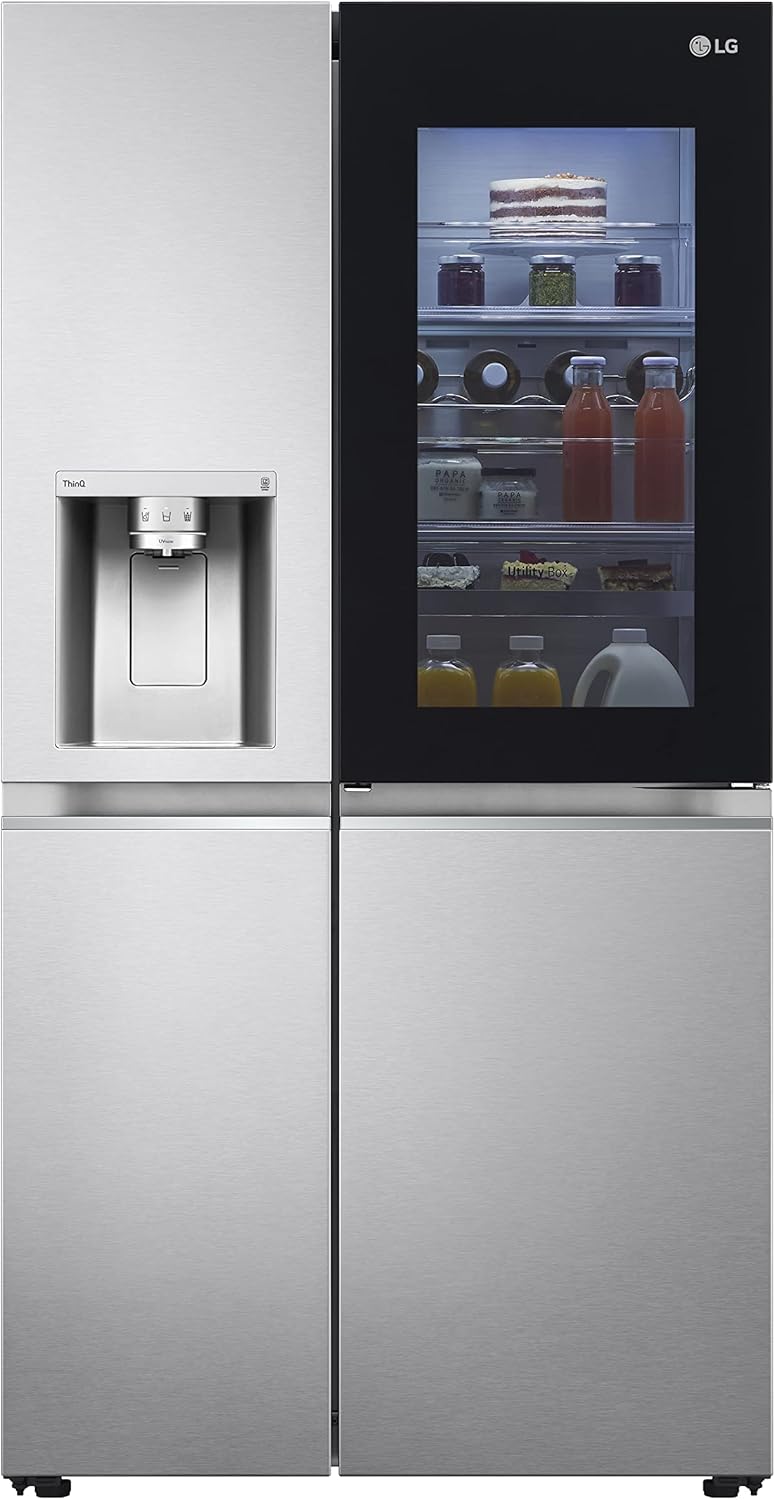 LG GSGV81PYLL Side by Side Kühlschrank, Klasse E, 635 L, Instaview, Kühlschrank mit Gefrierfach, Eis-, Crushed Ice- Wasserspender, Total NoFrost, Smart Inverter Kompressor, Wi-Fi