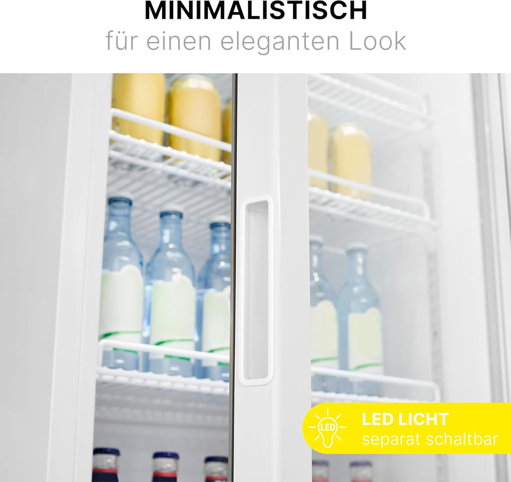 Bomann Kühlschrank mit Glastür | Getränkekühlschrank abschließbar | 6 höhenverstellbare Ablagen | 30kg je Ablage | 347 Liter | Kühlschrank groß | Flaschenkühlschrank m. LED-Licht | KSG 7351 schwarz