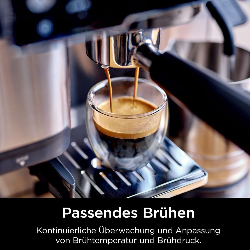 Ninja Luxe Essential 2-in-1-Kaffeemaschine mit Mahlwerk und Aufschäumer für Latte, Cappuccino & Espresso, einfache Handhabung, 2 Voreinstellungen zum Aufschäumen, Silber, ES501EU