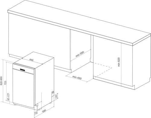 Bauknecht BSUO 3O23 PF X Unterbau-Geschirrspüler/ 45 cm Breite/PowerClean/Besteckschublade/Vollwasserschutz/Hygieneprogramm/Sensor-Programm/Kindersicherung