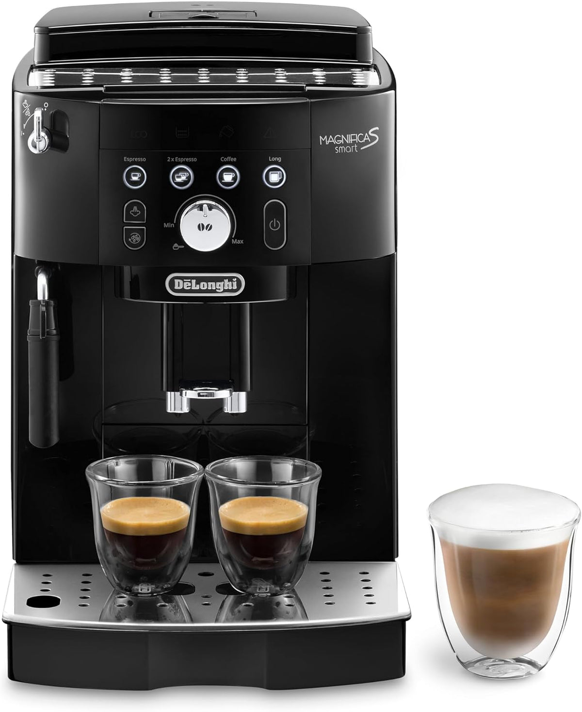 De'Longhi Magnifica S Smart ECAM 230.13.B Kaffeevollautomat mit Milchaufschäumdüse für Cappuccino, Espresso-, Kaffee- und Long Coffee Direktwahltasten und Drehregler, 2-Tassen-Funktion, Schwarz