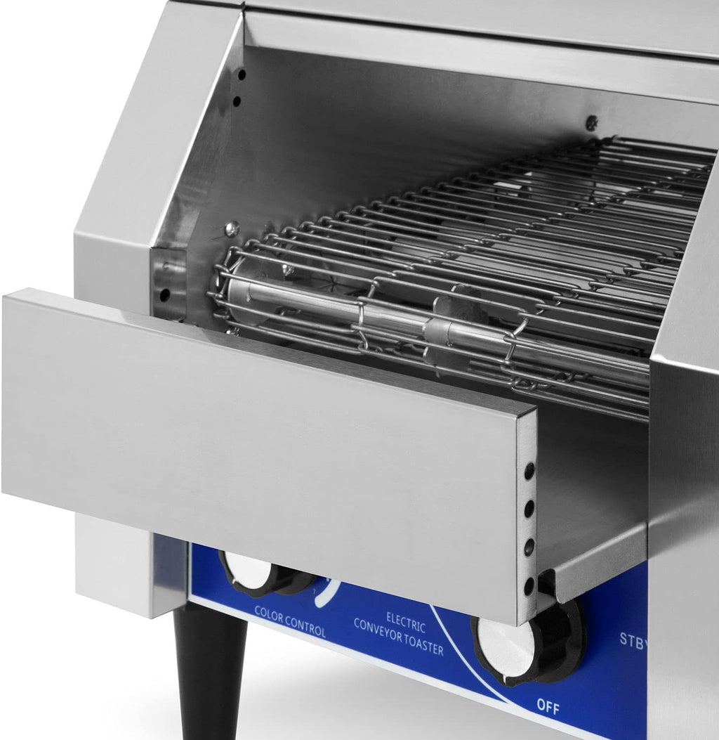 vertes Durchlauftoaster Toaster mit Laufband aus Edelstahl (1940W, 230V, Gastro Profi für Toast und Burger Buns, Zugabefach, 2 Ausgabefächer, 7 Geschwindigkeitsstufen, Krümelschublade, 2 Modi)