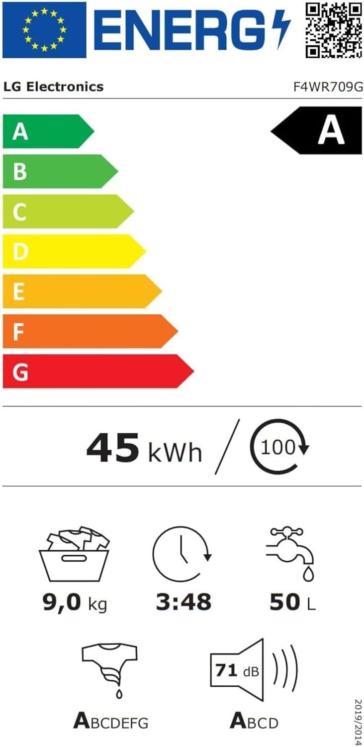 LG F4WV7080, Klasse A, Frontlader-Waschmaschine 8 kg, 1400 U/Min, AI Direct Drive, Wi-Fi, Tiefenreinigung mit Dampf, Groe Kapazitt, TRIPLE A, Auentür aus Sicherheitsglas, 62 x 60 x 85 cm Wei