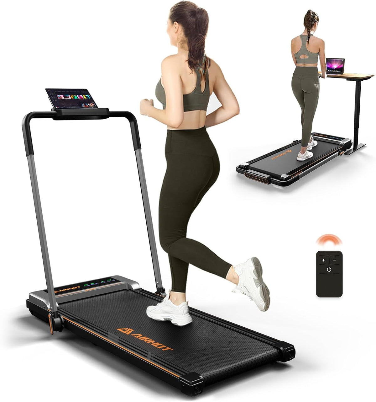 Laufband für Zuhause-AIRHOT, 2,5 PS Walking Pad, Untertisch-Laufband mit Fernbedienung und LED-Anzeige, maximale Geschwindigkeit von 6 km/h BZW. 12 km/h. Kompaktes Laufband für zuhause oder das Büro