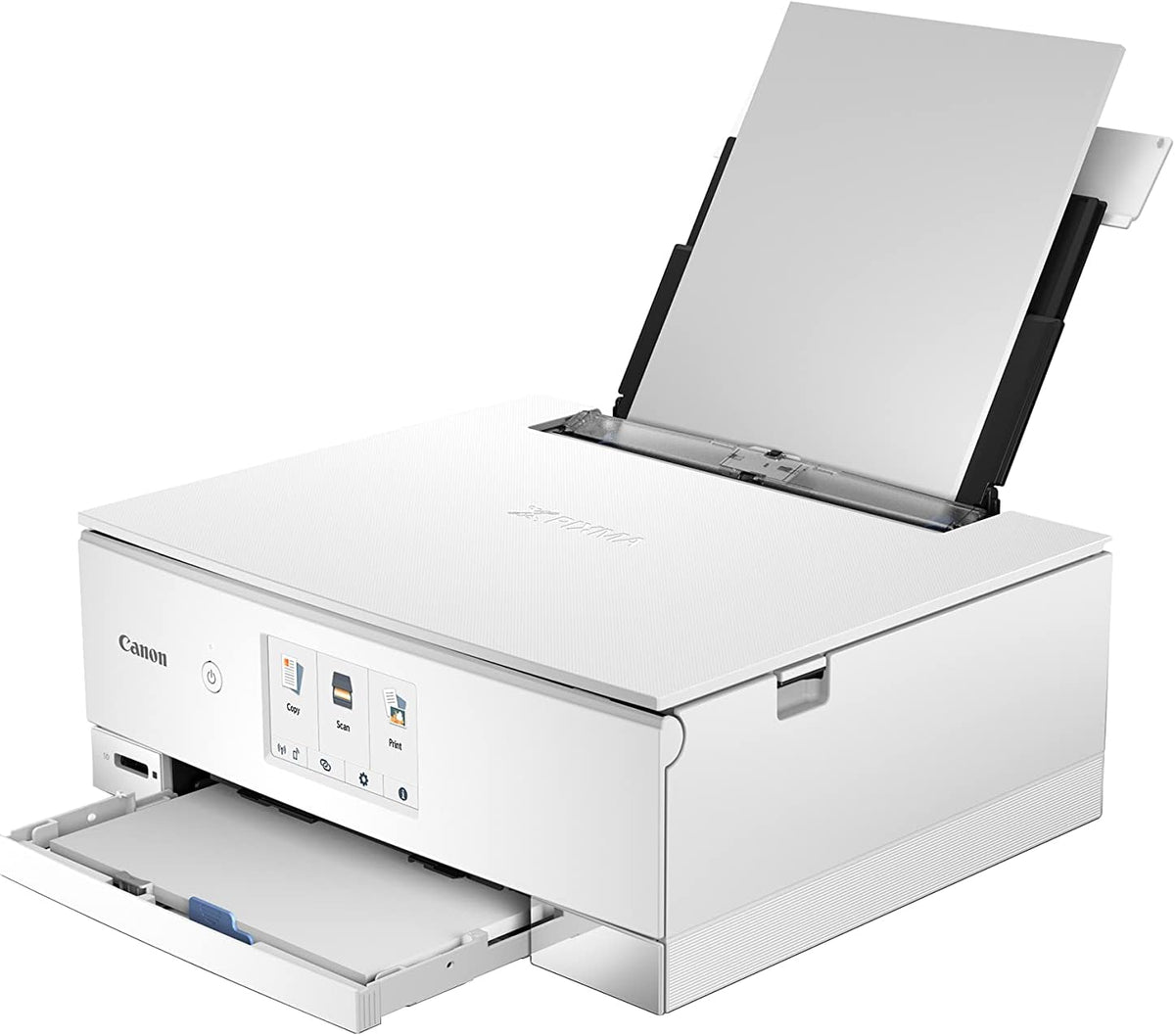 Canon PIXMA TS8351a Drucker Farbtintenstrahl Multifunktionsgerät DIN A4 (Scanner, Kopierer, 4.800 x 1.200 dpi, 6 separate Tinten, USB, WLAN, AirPrint, Duplexdruck, 2 Papierzuführungen, 5 GHz), weiß