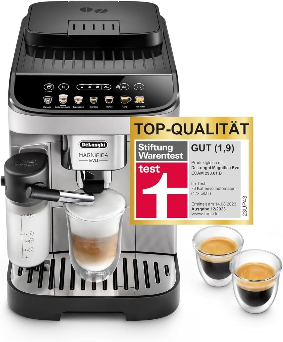 De'Longhi Magnifica Evo ECAM 292.81.B Kaffeevollautomat mit LatteCrema Milchsystem, 7 Direktwahltasten für Cappuccino, Espresso und weitere Kaffeespezialitäten, 2-Tassen-Funktion, Schwarz