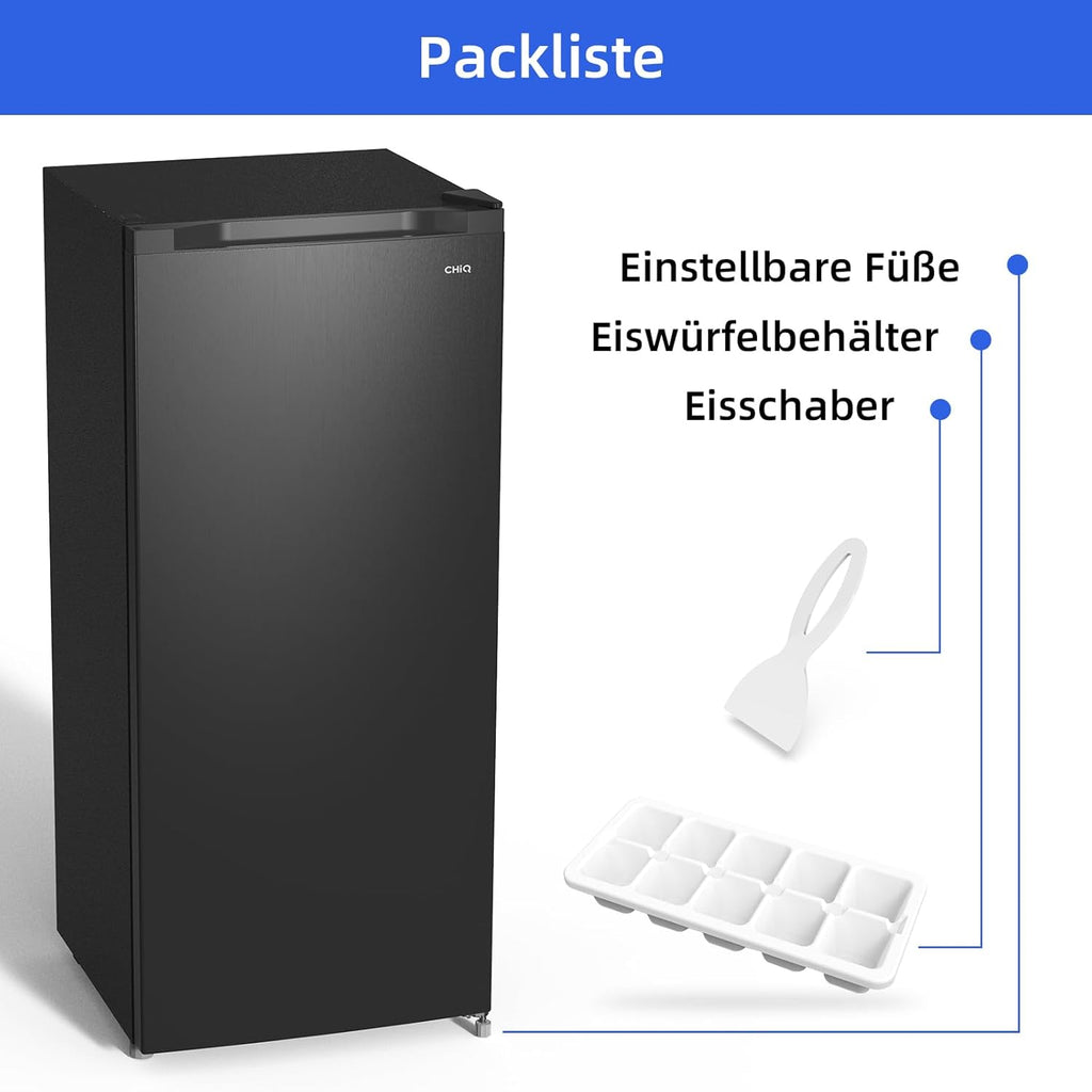 CHIQ Gefrierschrank FSD160D4E | Wechselbarer Türanschlag | Sehr Leise 41 DB (145L Manuelle Abtauung)| 12 Jahre Garantie auf den Kompressor*| 126 x 54 x 55 cm (HxBxT)