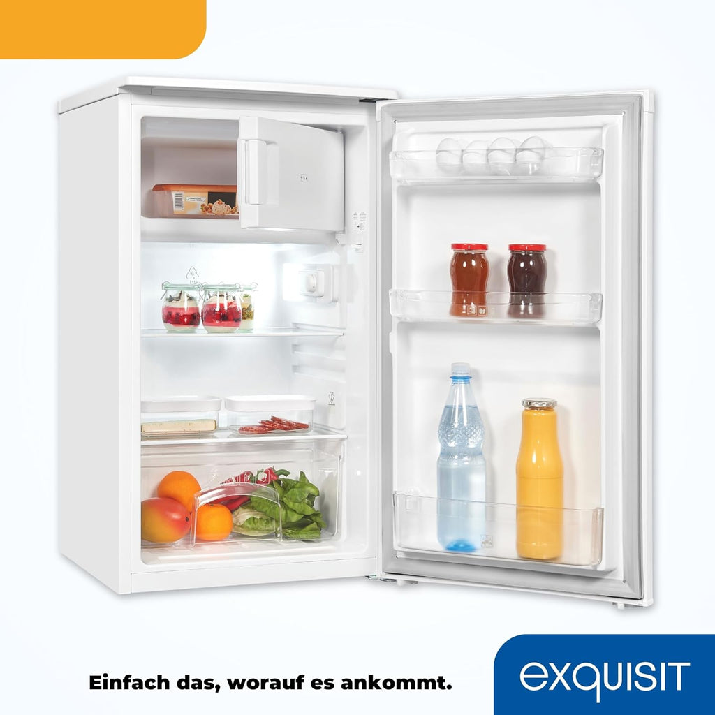 Exquisit Kühlschrank KS117-3-040D weiss | 81 L Volumen | Kühlschrank mit Gefrierfach freistehend | Gemüsefach | Freistehender Kühlschrank mit Gefrierfach