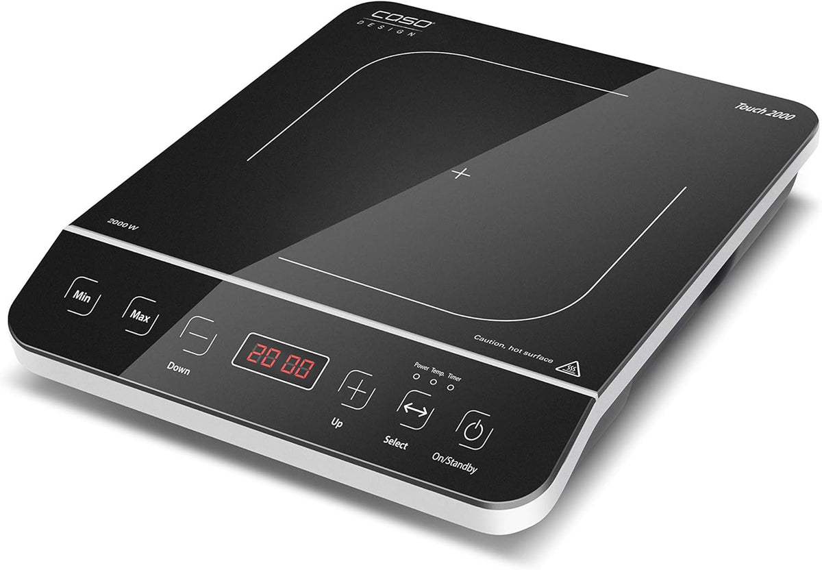CASO Touch 3500 Induktionskochplatte doppelt mobil, Sicherheitsschalter, 60-240°C, 6 Stufen, Timer 180 Min., Tpfe bis 26 cm, 3500 Watt, Glaskeramik