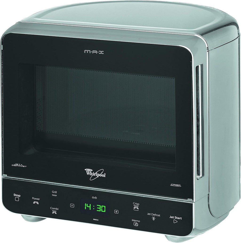 Whirlpool MAX 38 SL Kombination Grill und Mikrowelle / 700 W / 13 L Garraum / Crisp Funktion / Super-Kompakt Design besonders platzsparend in Ecken / Grill / Schnellauftau-Funktion, Silber