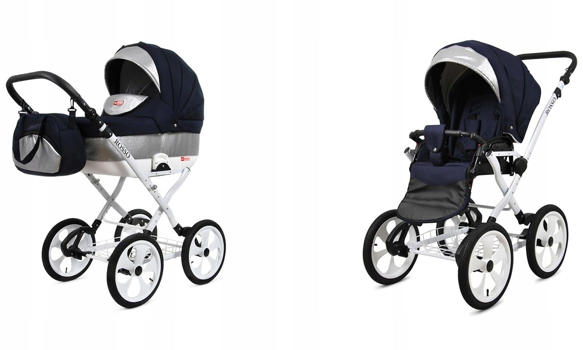 BabyLux® Bambimo Kinderwagen Set 2 in 1 - Rosso - incl. Babywanne, Buggy Sportsitz - Kinderwagenset - Kombikinderwagen mit Wickeltasche, Regenschutz, Moskitonetz, Cupholder usw.