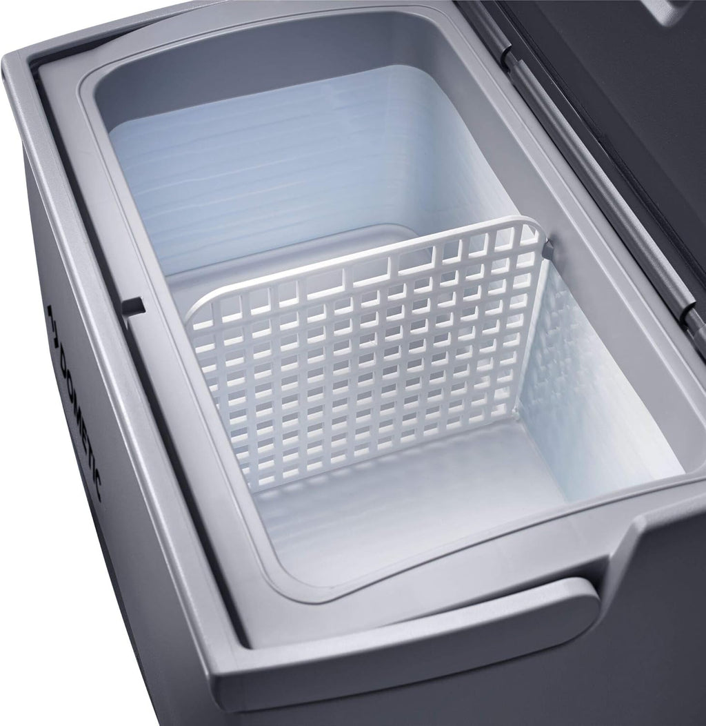 DOMETIC CoolFreeze CDF 36, tragbare elektrische Kompressor-Kühlbox/Gefrierbox, 31 Liter, 12/24 V für Auto, LKW oder Boot mit Batteriewächter, Grau