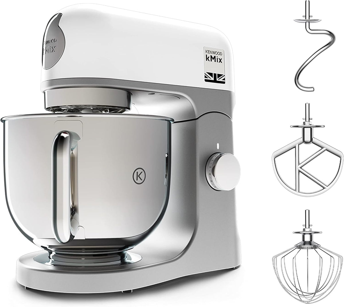 Kenwood kMix KMX750RD Küchenmaschine, 5 l Edelstahl Schüssel, Safe-Use-Sicherheitssystem, Metallgehuse, 1000 Watt, inkl. 3-Teiligem Patisserie-Set und Spritzschutz, Rot