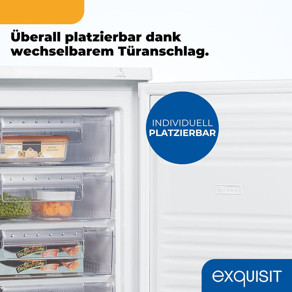 Exquisit Gefrierschrank, Tiefkühlschrank mit 4 Schubladen, 4-Sterne-Gefrieren, 91 Liter, Gefrierschrank klein, GS512-040E weiss