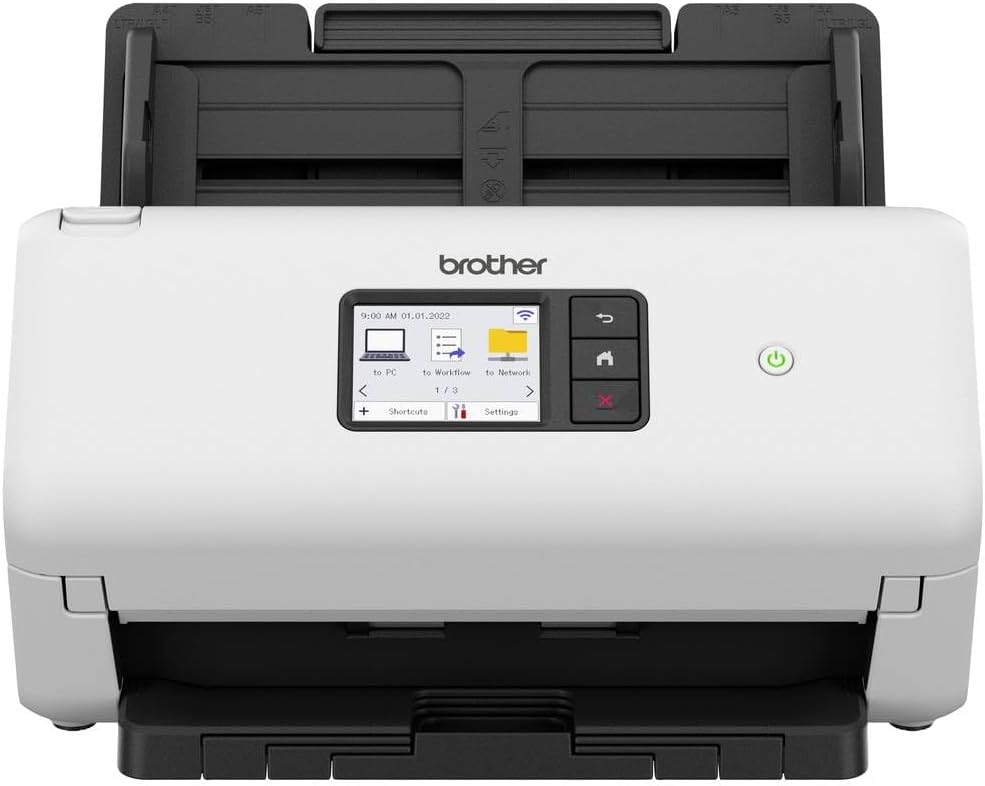 Brother ADS-4500W, Flexibler Dokumentenscanner mit USB, LAN und WLAN, Duplex Scan, Touchscreen, ADS4500WRE1, Weiß
