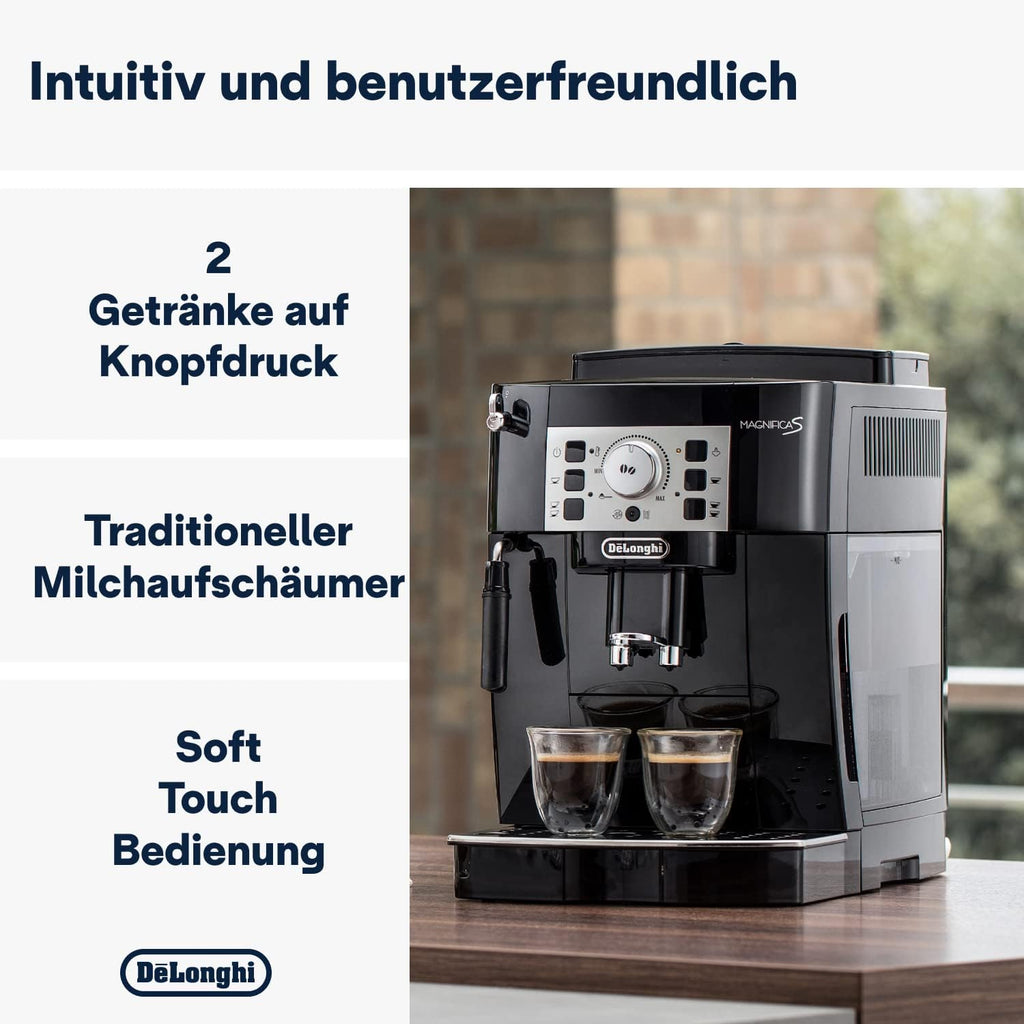 De'Longhi Magnifica Start ECAM222.60.BG, Kaffeevollautomat mit LatteCrema-Milchsystem für Automatischen Cappuccino, 4-Direktwahl-Tasten, Soft-Touch-Bedienfeld, x2-Funktion, 1450W, Schwarz/Grau