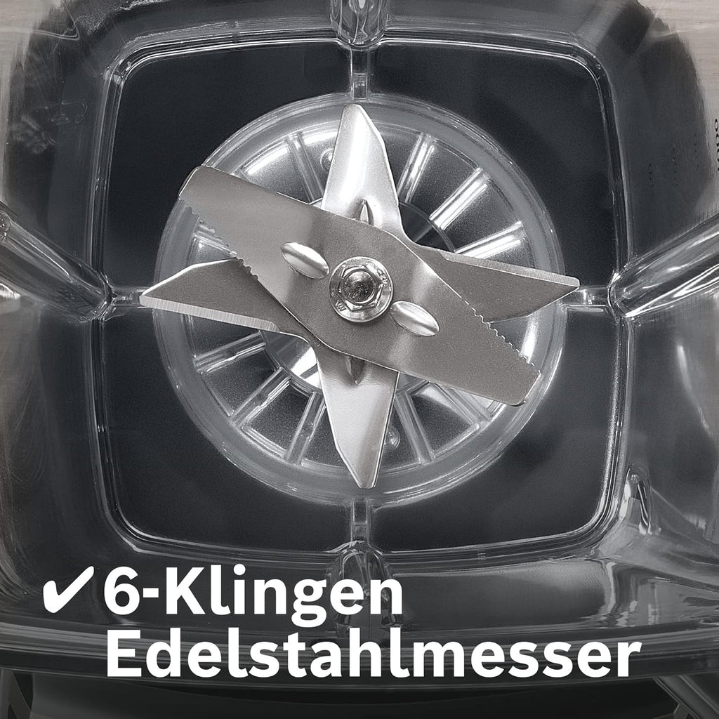 Bosch Standmixer VitaBoost MMBH6P6BDE, 6-Klingen-Edelstahlmesser, 2,5l Tritan-Mixbehlter, Stopfer, 6 Automatikprogramme, Rezeptbuch, BPA-frei, einfache Reinigung, 45,000 U/min, 1600 W, schwarz