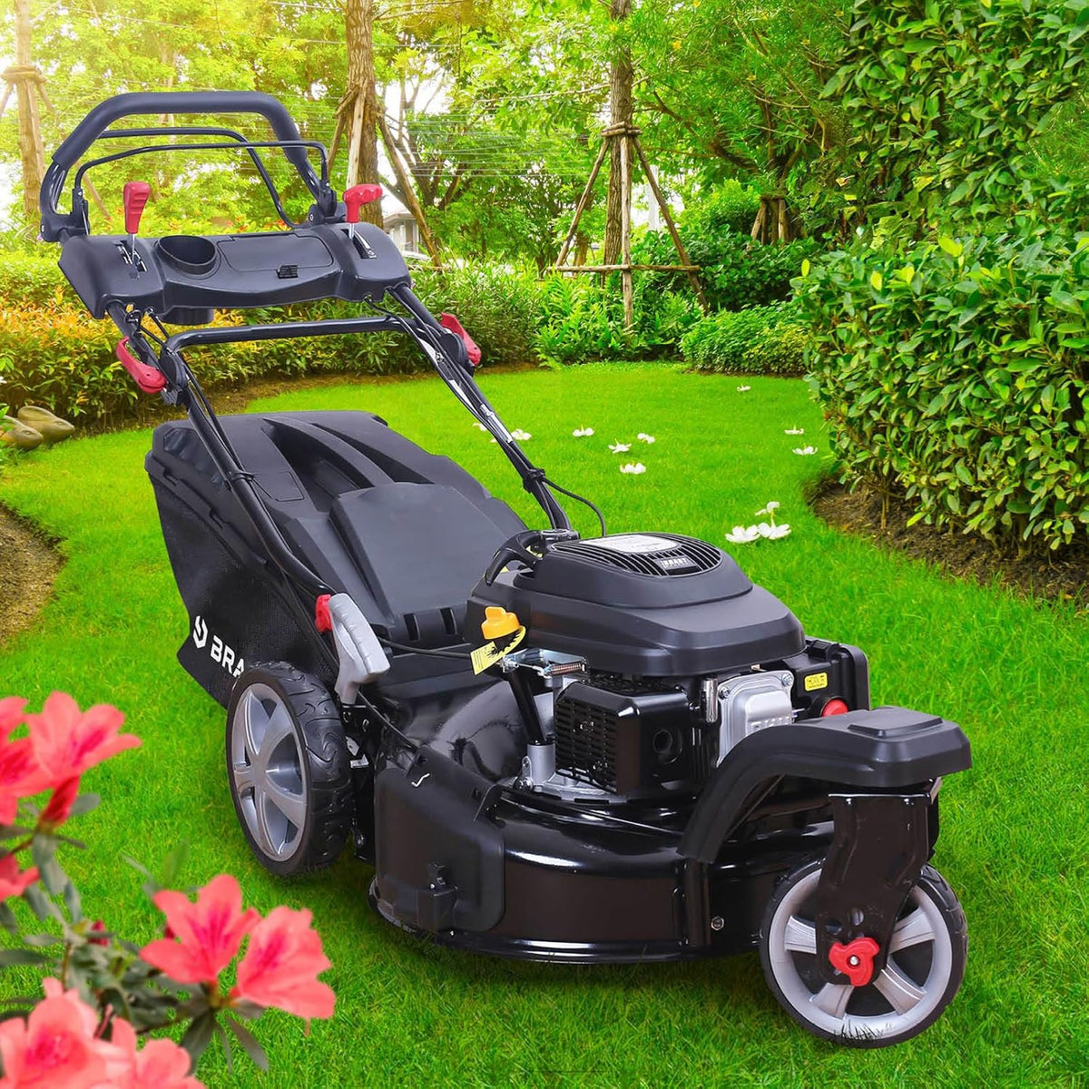 BRAST® Benzin Rasenmäher Trike mit Antrieb | 5,2kW(7PS) | 53cm Schnittbreite | viele Modelle | TÜV | 4 Takt OHV Motor | 30-80mm Schnitthöhe | 60L Fangkorb | Stahlgehäuse | Speed