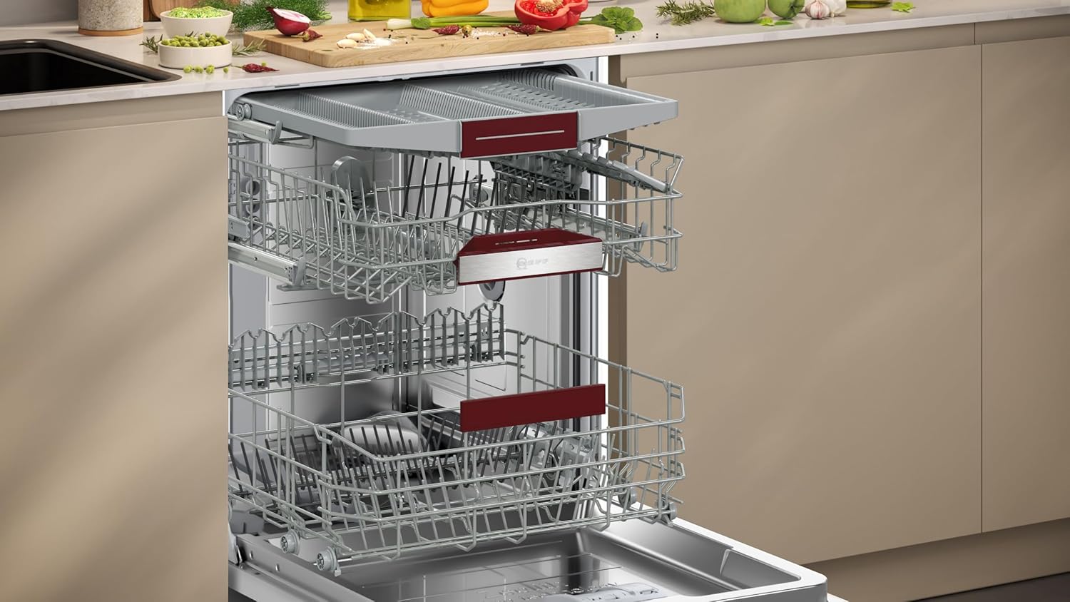 NEFF S157YCX03E, N 70, Smarter Geschirrspüler Vollintegriert, 60 cm, Besteckschublade, Made in Germany, Zeolith-Trocknung, besonders leise Spülmaschine, höhenverstellbarer Oberkorb, starker Sprühdruck