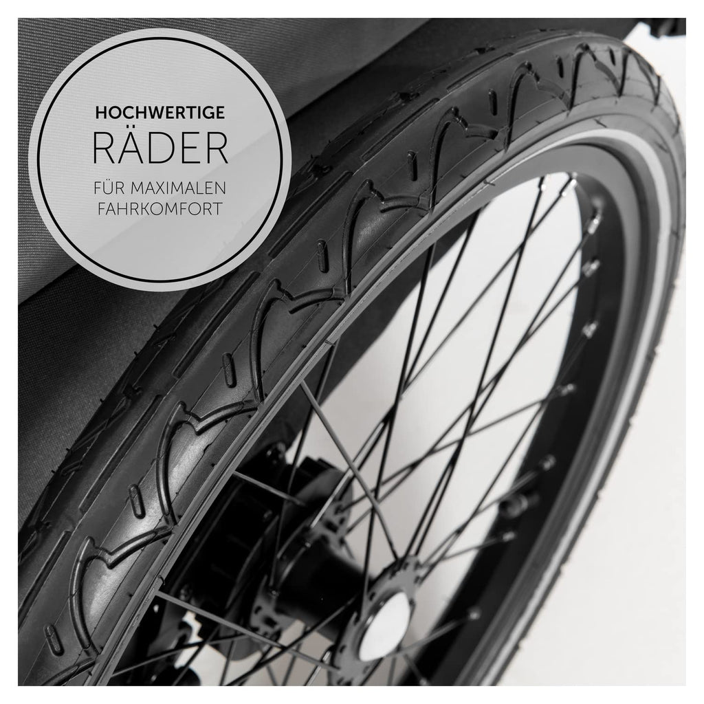 hauck Fahrradanhänger & Kinderwagen Dryk Duo Plus mit Federung, für 2 Kinder (6-48 Monate), inkl. Deichsel, Buggyrad, Fahne und LED Licht, Faltbar, Höhenverstellbar, XL Kofferaum (Dark Green)