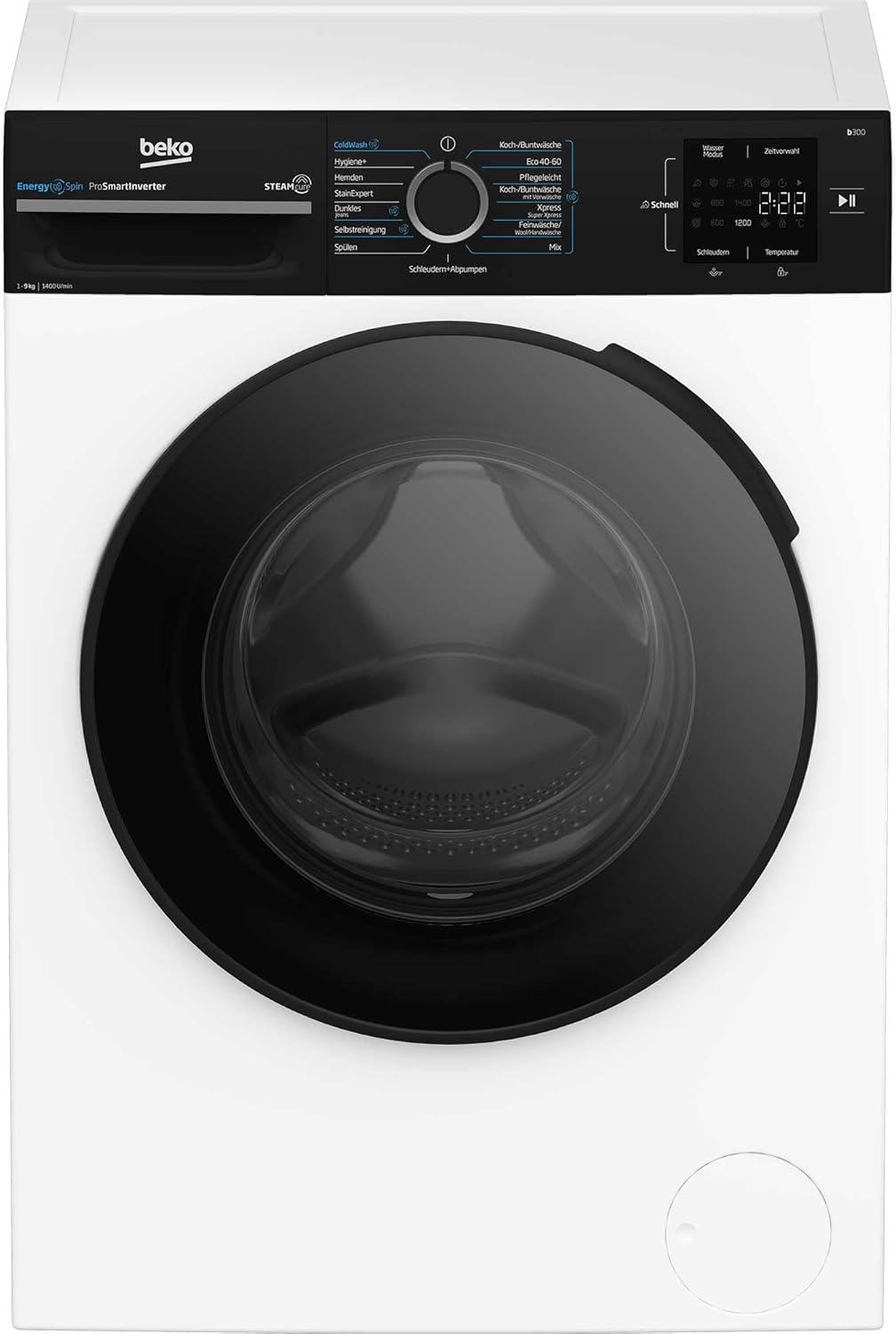 Beko WMC91464ST1 b300 Waschvollautomat, Waschmaschine, 9 kg, Bluetooth, ProSmart Inverter Motor, Dampffunktion, Pet Hair Removal, Watersafe+, Weiß