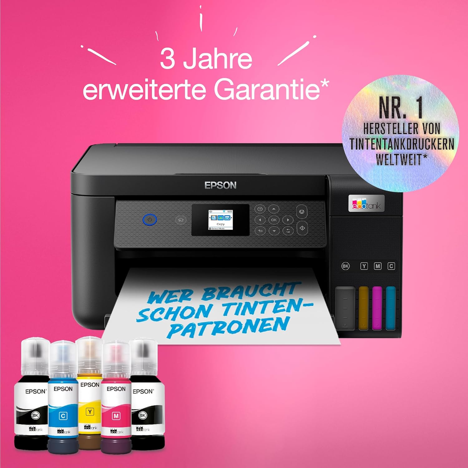 Epson EcoTank ET-2870 A4-Multifunktions-Wi-Fi-Tintentankdrucker, mit einem im Lieferumfang enthaltenen Vorrat an Tinten bis zu 3 Jahren