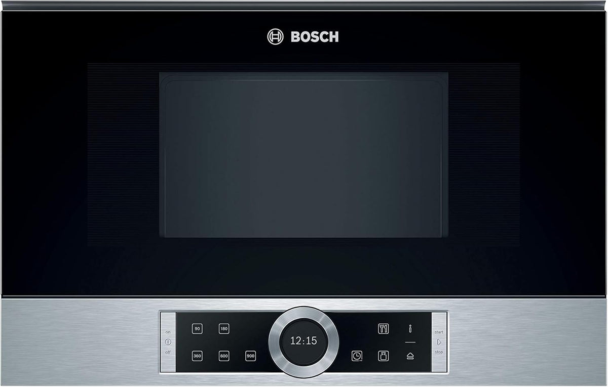 Bosch BFR634GS1 Serie 8 Einbau-Mikrowelle, Türanschlag Rechts, AutoPilot 7 Automatikprogramme, Reinigungsunterstützung, TFT-Touchdisplay, LED-Beleuchtung gleichmäßige Ausleuchtung, 38 x 60 cm, 900 W