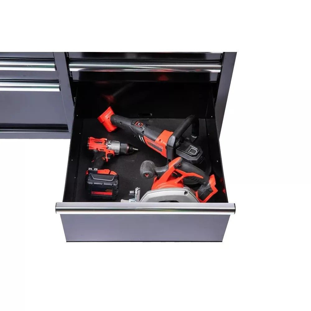 46 Zoll B x 24 Zoll T, tiefer Werkzeugkasten mit 9 Schubladen, glänzend schwarz, mobile Werkbank