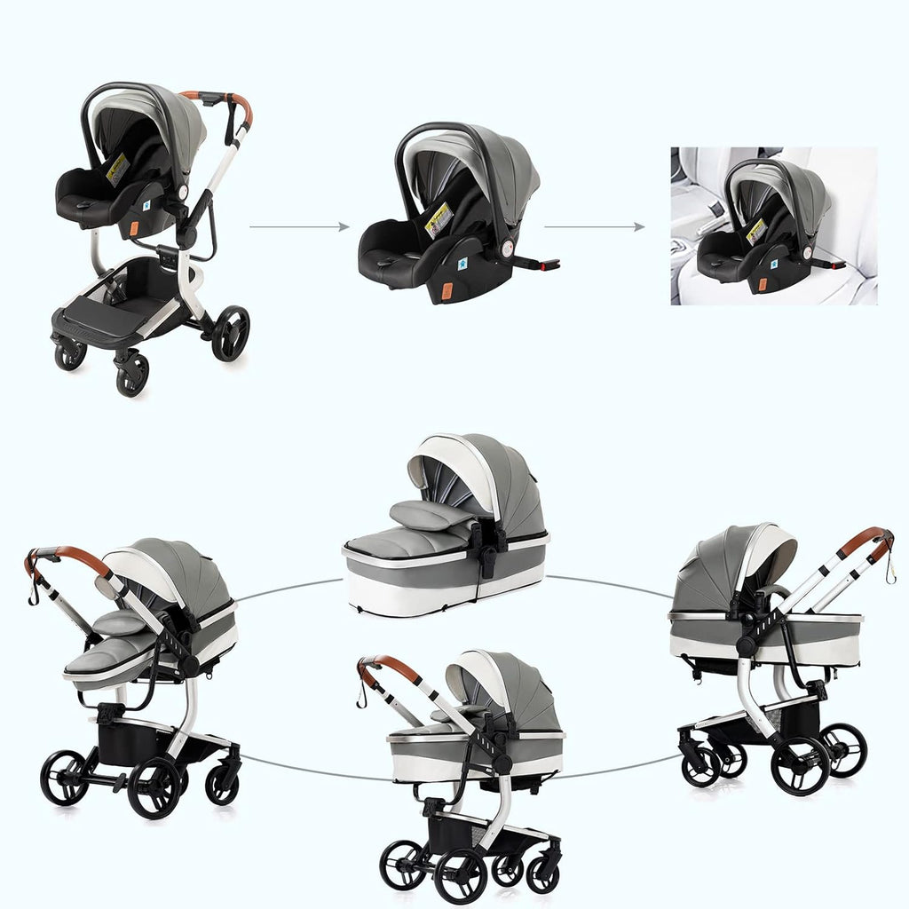 3 in 1 Kombikinderwagen 3 in 1 Reisesysteme Kinderwagen Infant Hochlandschaft Liegender Buggy Kinderwagen Neugeborenen Kinderwagen Faltbarer Standardkinderwagen (906 White)