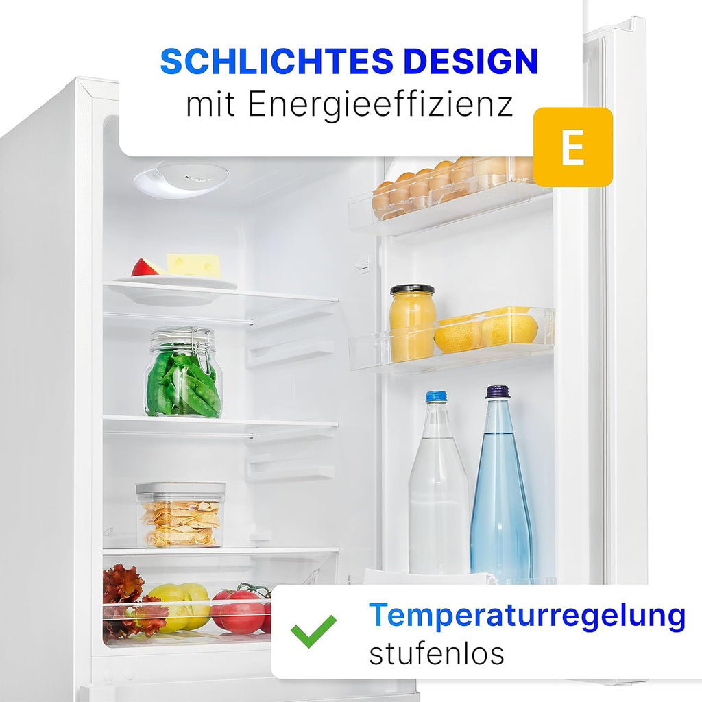Bomann Fridge-Freezer KG 320.2, 143 cm High, Fridge-Freezer with 175 Litre Capacity, 3 Shelves and 3 Drawers, Door Stop Replaceable, Quiet Fridge-Freezer 39 dB, Black