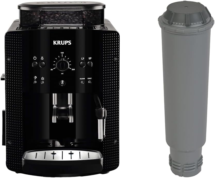 Krups Arabica Picto Kaffeevollautomat, Milchschaumdüse, 2-Tassen-Funktion, Drehregler, Einfache Reinigung, Kaffeemaschine, Schwarz, EA810870