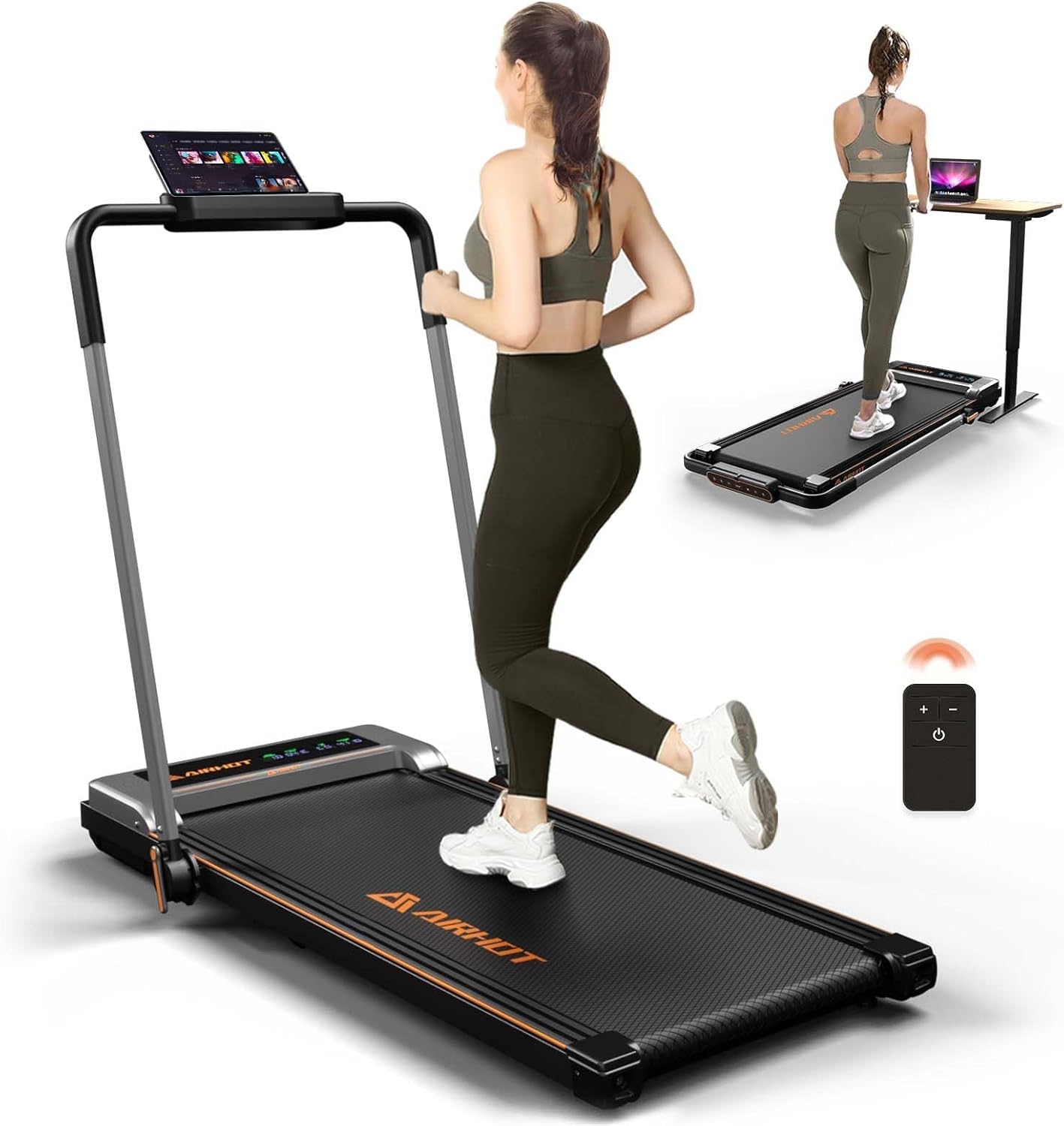 Laufband für Zuhause-AIRHOT, 2,5 PS Walking Pad, Untertisch-Laufband mit Fernbedienung und LED-Anzeige, maximale Geschwindigkeit von 6 km/h BZW. 12 km/h. Kompaktes Laufband für zuhause oder das Büro