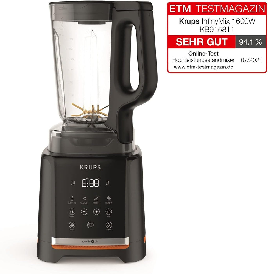 Krups Highspeed- Standmixer InfinyMix KB9158 | 1600 W | 5 automatische Programme + manuelle Einstellung | Tritanbehälter | inkl. Rezeptheft | Smoothies, Shakes, Crushed Ice | Schwarz