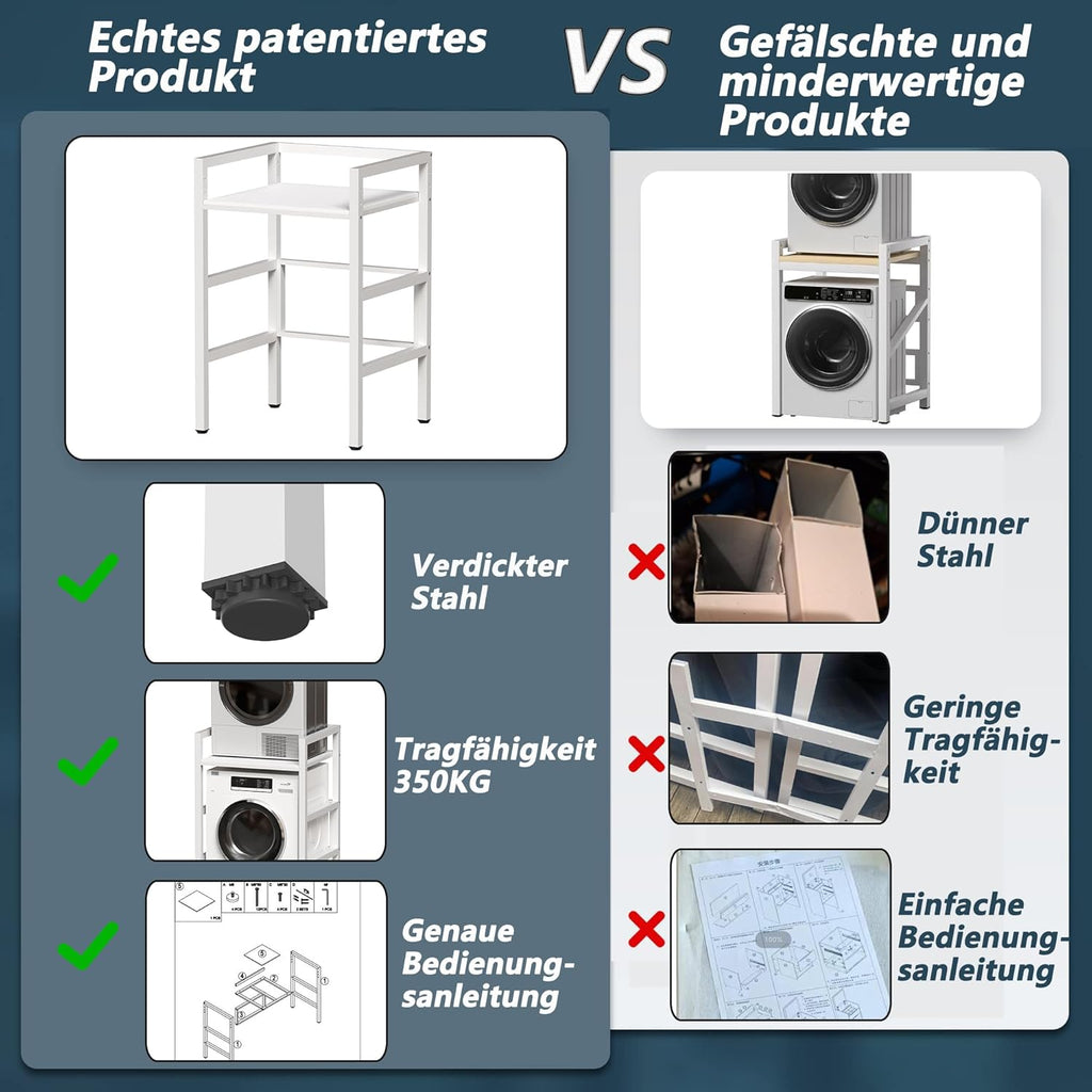 MSFE Regal über Waschmaschine,Höhenverstellbarer Wäschetrocknerständer,Lagerregal über der Waschmaschine, Tragfähigkeit 350 kg,für Waschmaschine und Trockner,73 * 64 * 110cm,Patentiertes Produkt