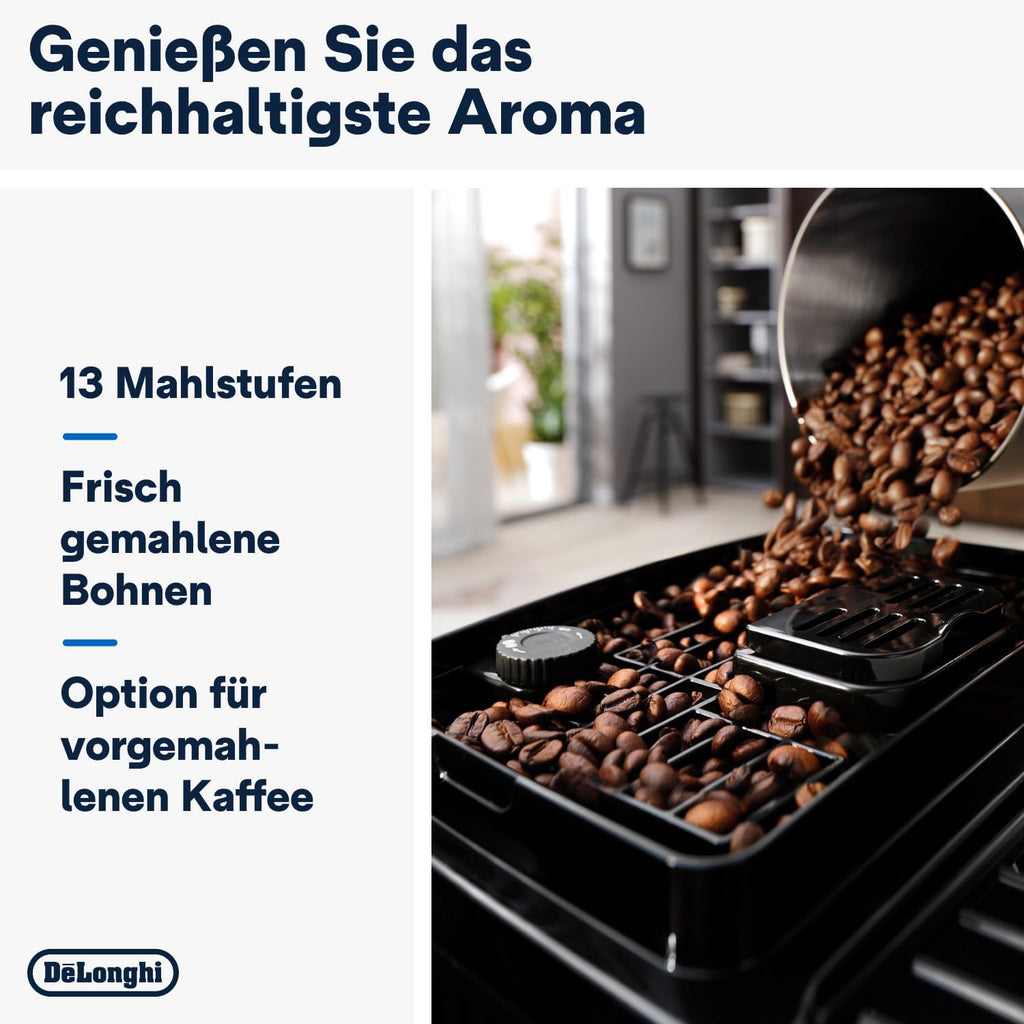 De'Longhi Magnifica Start ECAM222.60.BG, Kaffeevollautomat mit LatteCrema-Milchsystem für Automatischen Cappuccino, 4-Direktwahl-Tasten, Soft-Touch-Bedienfeld, x2-Funktion, 1450W, Schwarz/Grau