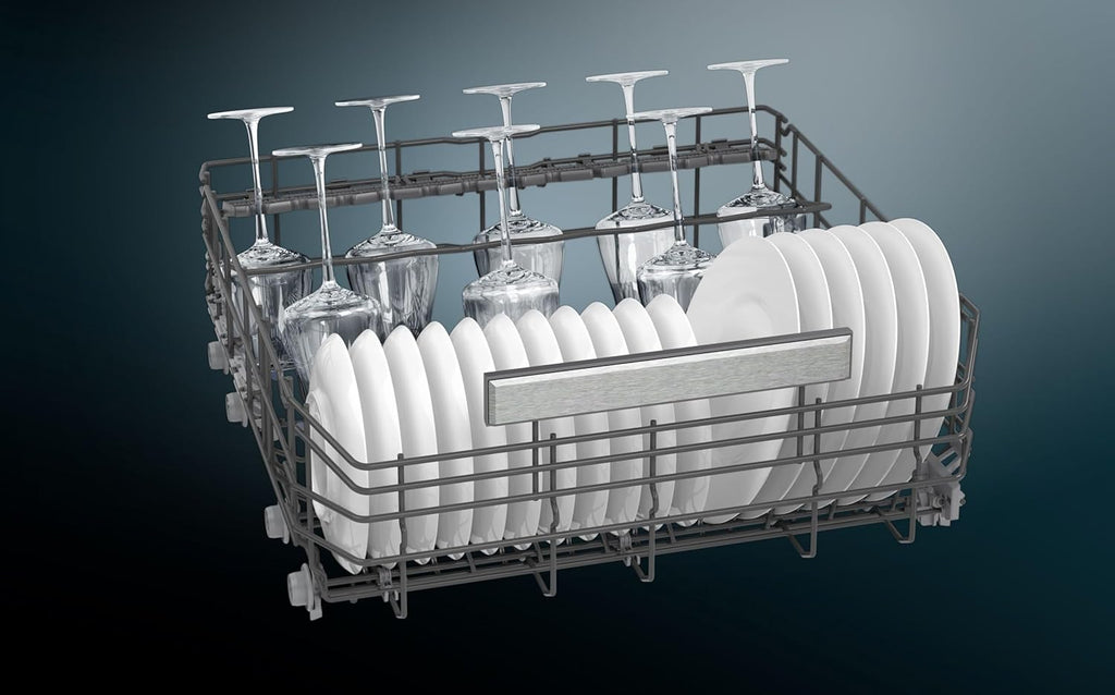 Siemens SN43ES14VE, iQ300 Smarter Geschirrspüler, Unterbau-Spülmaschine mit Besteckschublade, 60 cm, automatische Türöffnung dank autoOpen dry, besonders leise mit iQdrive-Motor, aquaStop, Edelstahl