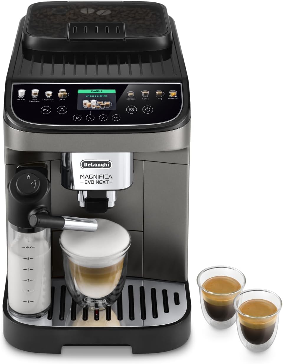 De'Longhi Magnifica Evo ECAM 292.81.B Kaffeevollautomat mit LatteCrema Milchsystem, 7 Direktwahltasten für Cappuccino, Espresso und weitere Kaffeespezialitäten, 2-Tassen-Funktion, Schwarz