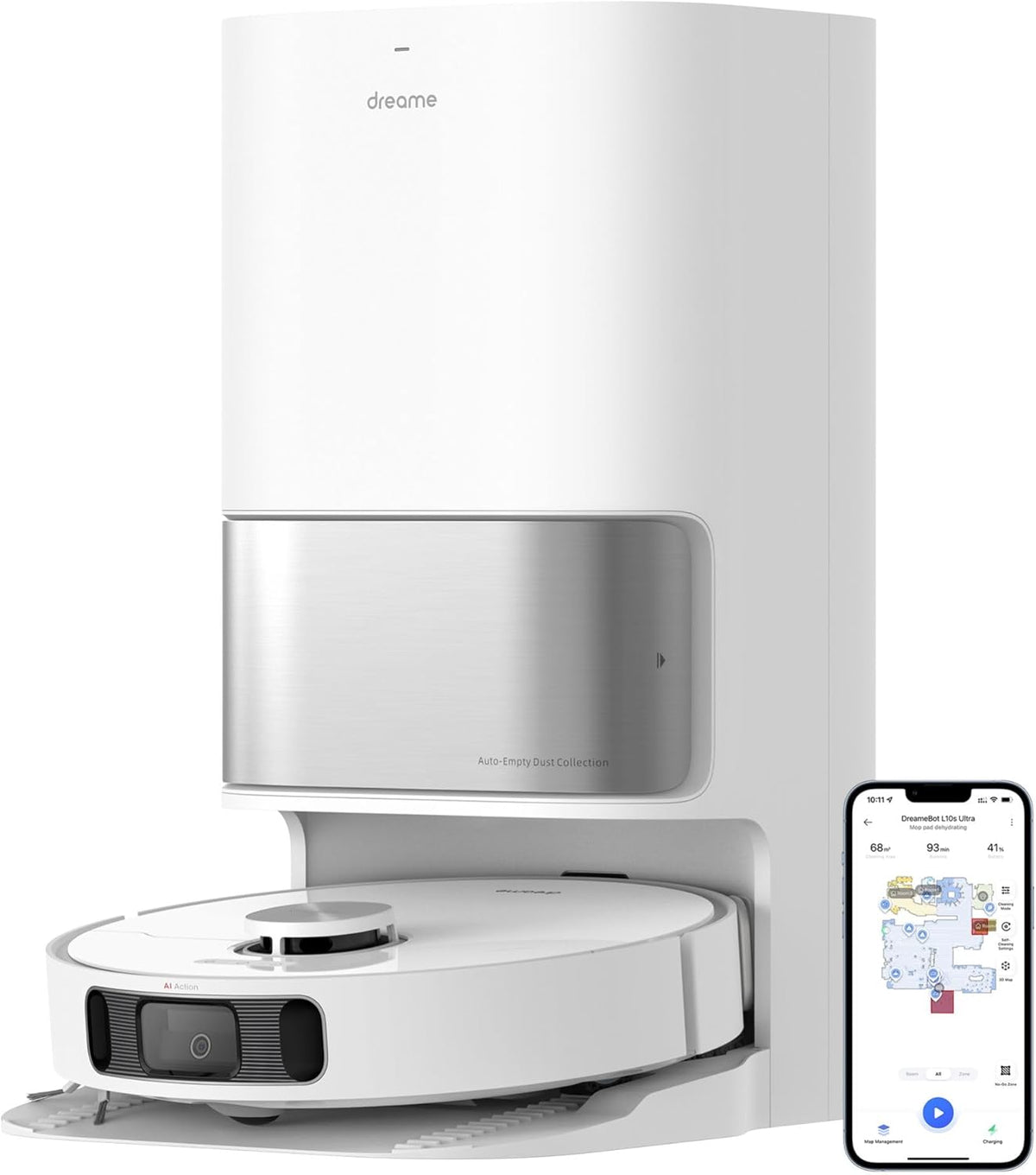 dreame L10s Pro Ultra Heat Roboter Staubsauger mit Automatische Moppreinigung mit heiem Wasser, Moppverlngerung, 7.000 Pa Saugkraft, Doppelte Mopp- und Bodenreinigung, Teppicherkennung