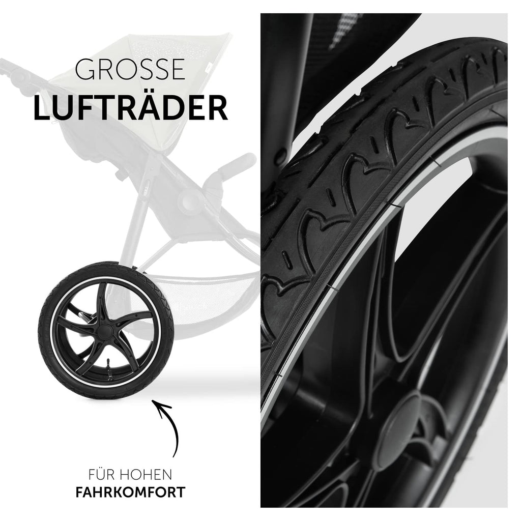 hauck Kinderwagen Runner 2, Dreirad Buggy mit XL Lufträder für Kinder bis 22 kg, UV-Schutz 50+, Belüftungsfenster, Höhenverstellbar, Faltbar, XL Korb bis 3 kg, Liegefunktion (Black)