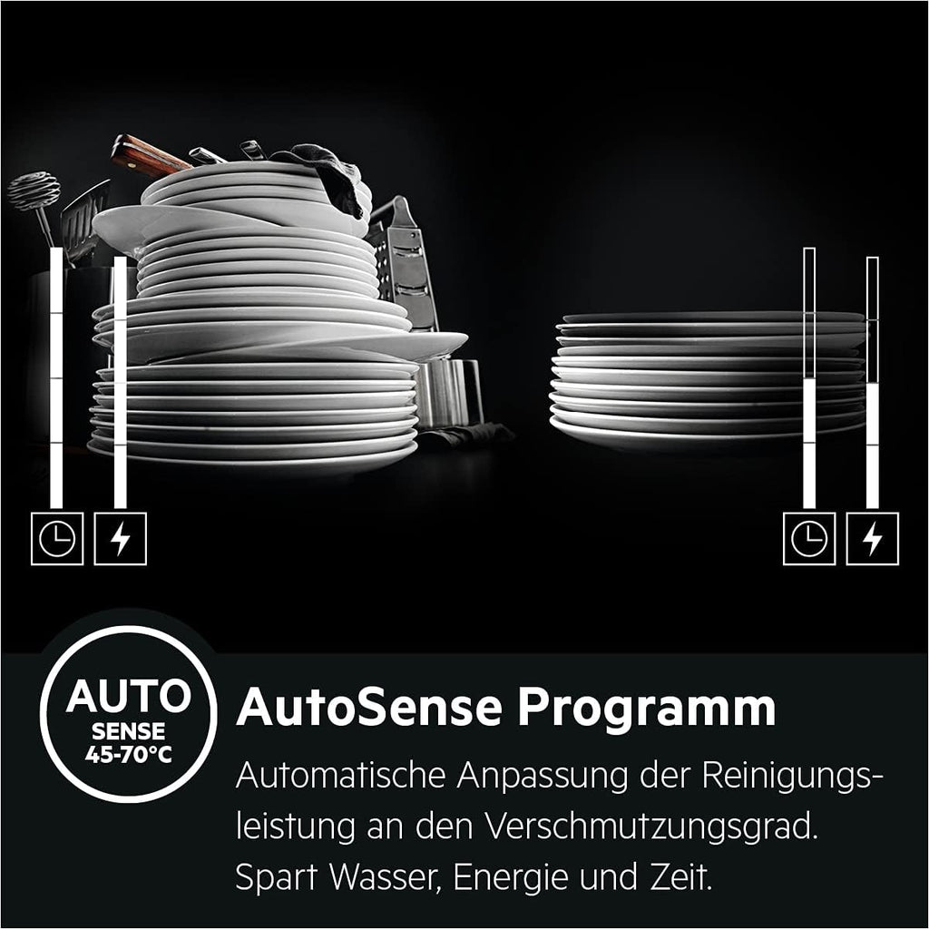 AEG Vollintegrierter Geschirrspüler 60cm, Spülmaschine Serie 7000: mit Glasschutz, Energieklasse A, Besteckschublade, personalisierte Zeit-Steuerung, leise 41dB, ComfortRails, Wasserstopp, FSE7676AP
