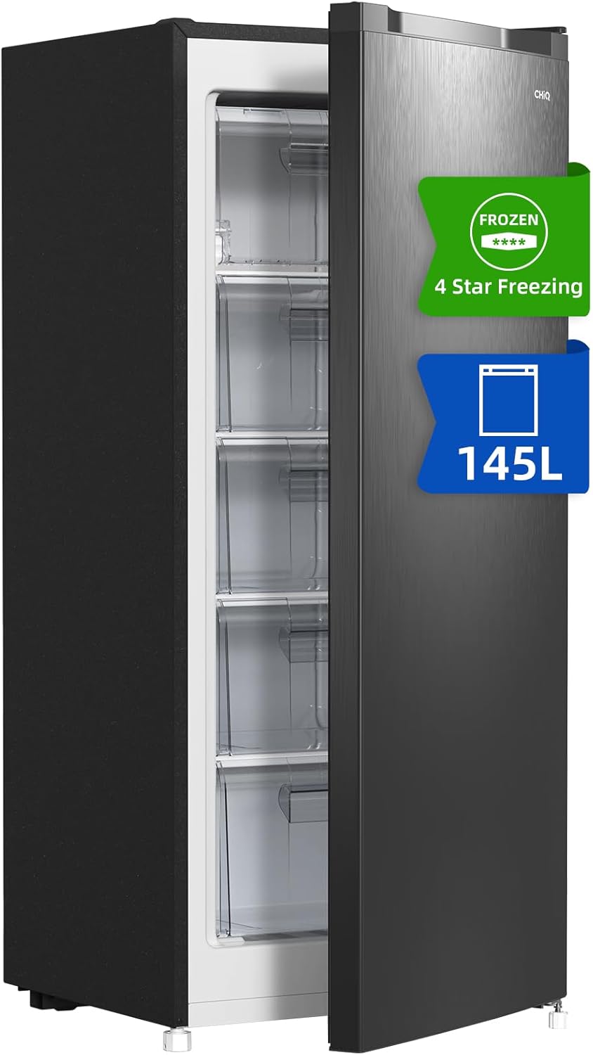 CHIQ Gefrierschrank FSD160D4E | Wechselbarer Türanschlag | Sehr Leise 41 DB (145L Manuelle Abtauung)| 12 Jahre Garantie auf den Kompressor*| 126 x 54 x 55 cm (HxBxT)