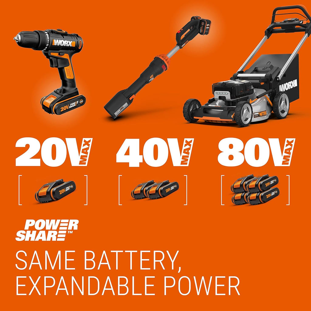 Worx 18V (20V MAX) Akku Teleskop Heckenschere & Hochentaster WG908E: PowerShare, 2,0 Ah Akku, Dual-Schnittklingen, automatische Kettenspannung, automatische Ölschmierung, inkl. Schnellladegerät